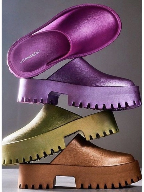 Jeffrey Campbell Shoes - Jeffrey Campbell Metallic Purple, Olive & Brown Platform Clogs